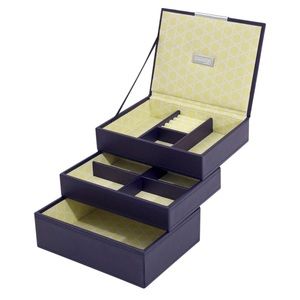 WOLF Mini Stackable Navy with Yellow Print Lining Jewelry Box | New